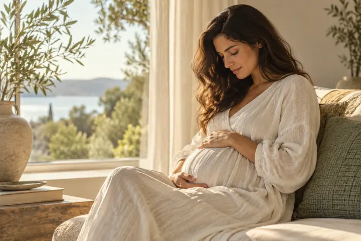 Pencere yanında oturan anne adayı, temsili görsel